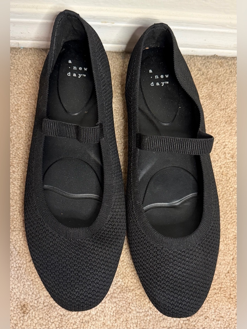 A New Day Black Shiloh Knit Mary Jane Ballet Flats- Size 9.5